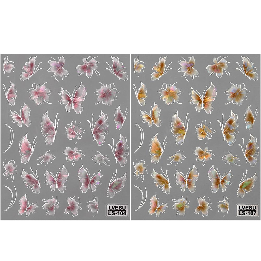 Aurora Butterfly Nail Art Stickers - Lightweight Shell & Laser Butterfly Nail Decals for Manicure | Perfect for DIY Nail Art, Parties, and Special Occasions
