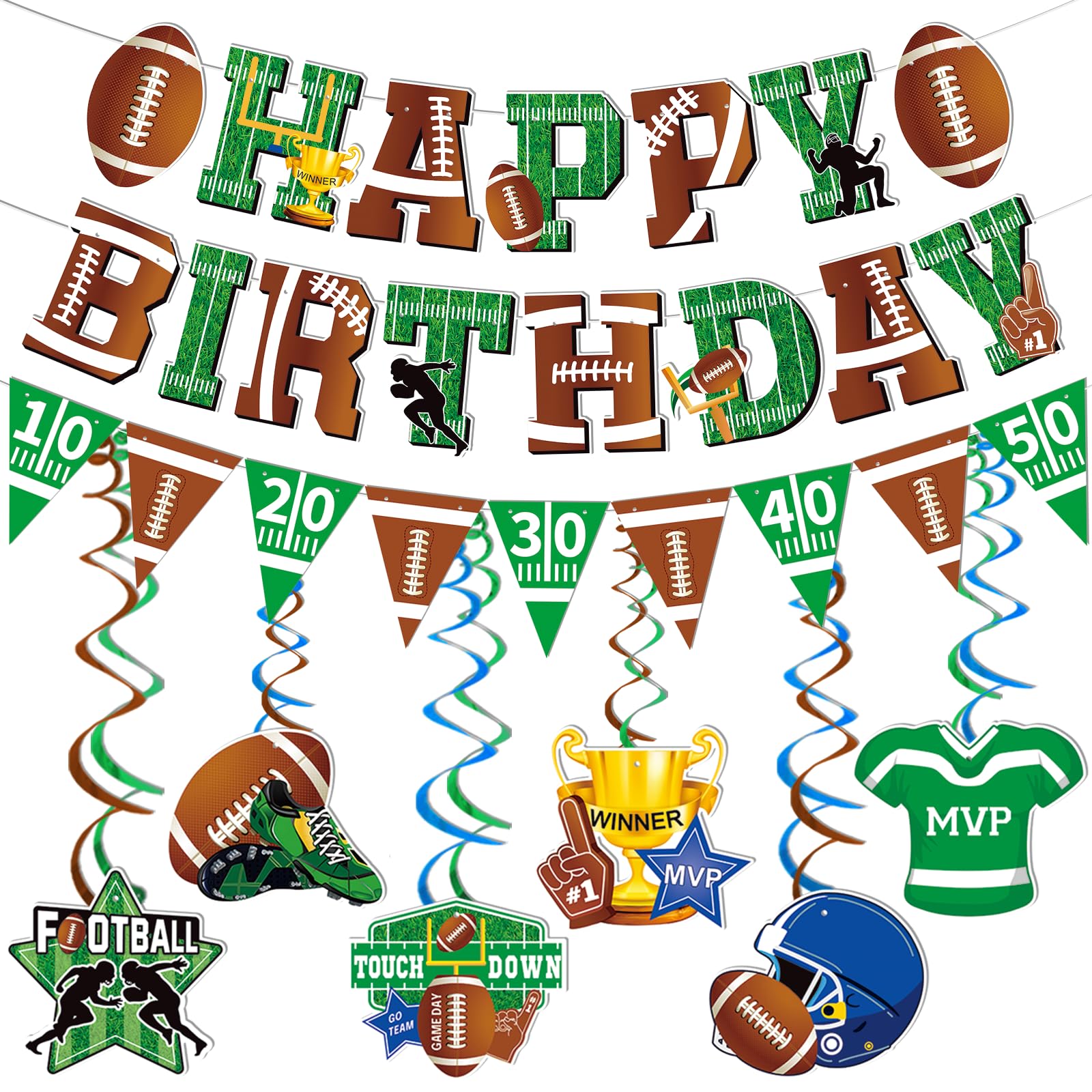 36Pcs Football Happy Birthday Banner - Super Bowl Party Decorations, Football Theme Birthday Supplies with Hanging Decor - Perfect for Football Themed Parties, Game Day Celebrations & Sports Lover Birthdays