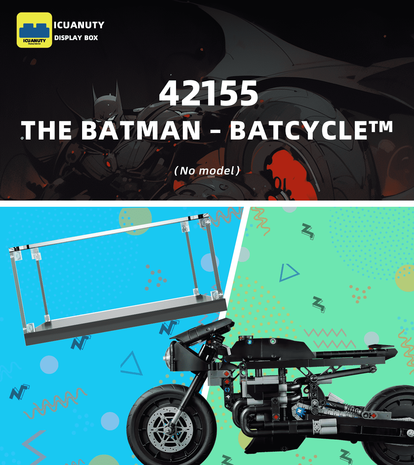 LEGO Technic The Batman Batcycle 42155 Display Case - Premium Acrylic Showcase for Collectible Model - Perfect for Home Decor, Office Display & Gift for LEGO Fans