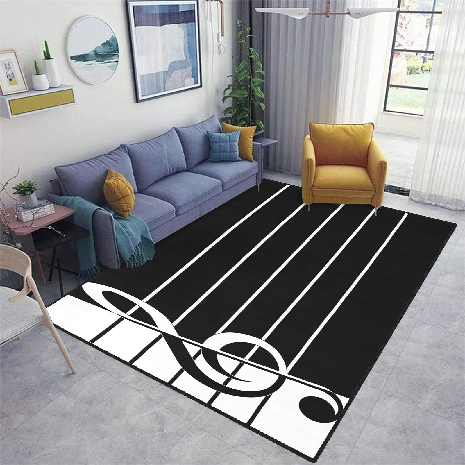 Premium Treble Clef Music Note Non-Slip Area Rug - 5.2'x7.5' Soft Floor Mat for Bedroom, Living Room & Home Decor - Perfect for Music Lovers, Studios & Cozy Spaces