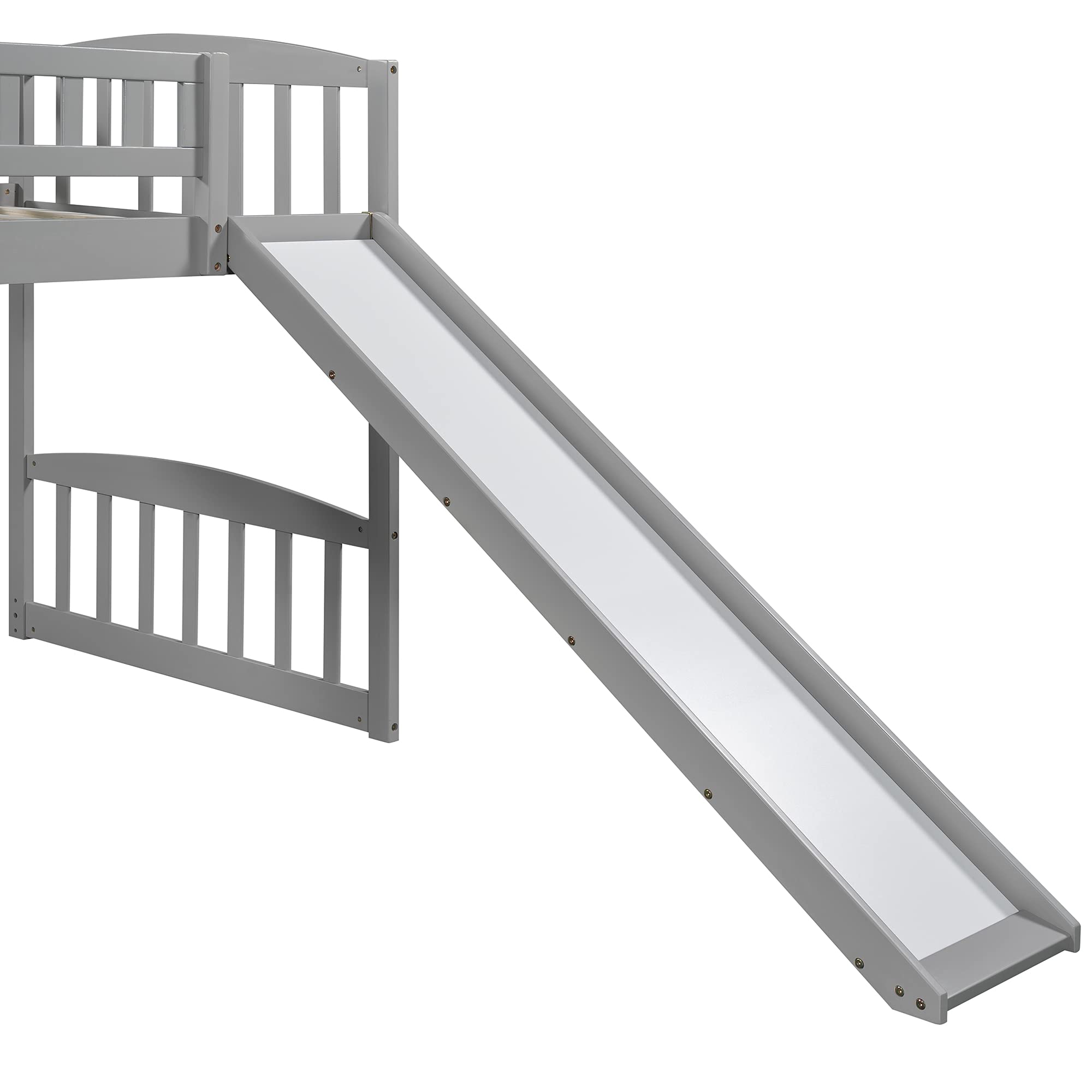 Harper & Bright Designs Twin Size Wooden Loft Bed with Slide, Stairway & Storage - Low Bunk Bed for Kids, Girls & Boys (Gray) - Perfect for Small Bedrooms, Playrooms & Kids' Spaces