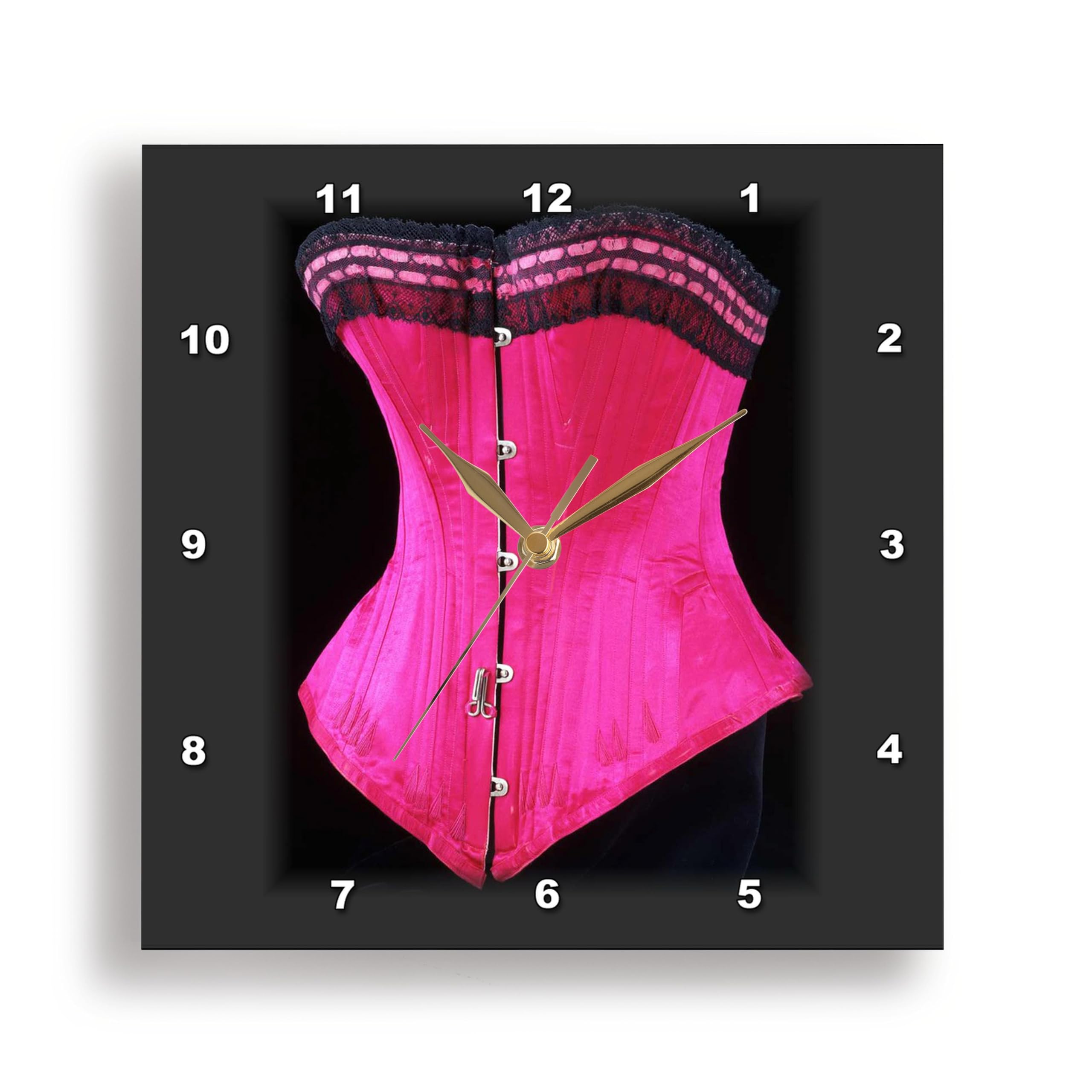 3D Rose Fuchsia Corset on Black - 13x13 Inch Wall Clock (DPP_80362_2) | Elegant Home Decor for Living Room, Bedroom & Office