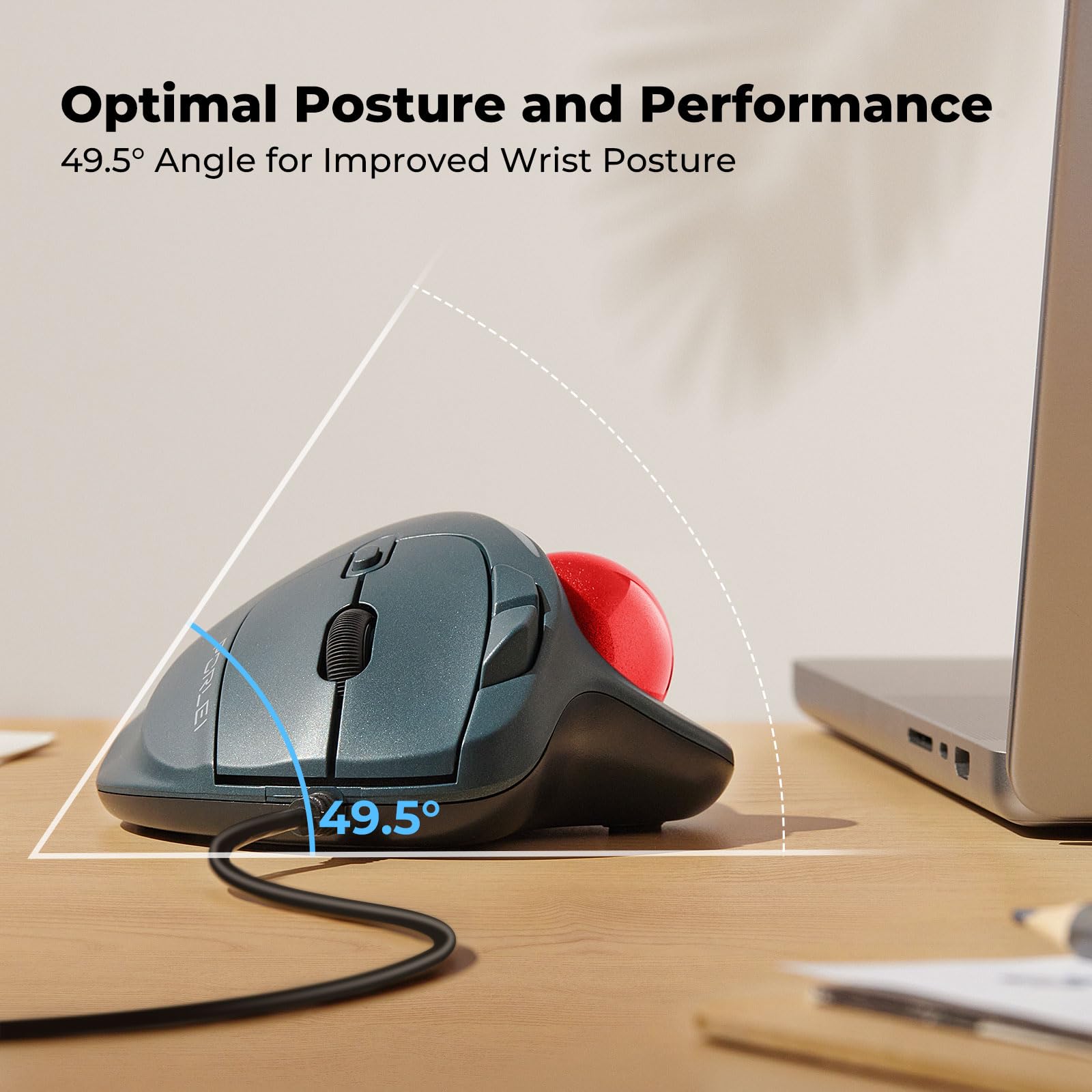RGB Wired Trackball Mouse - Ergonomic Comfort Design Reduces Wrist Strain, Thumb Control with 5 Adjustable DPI (800-4000) for Precise Tracking - Compatible with PC, Laptop, Mac (Windows/macOS) - Perfect for Gaming, Office Work & Graphic Design