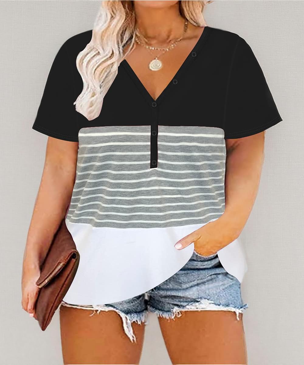 RITERA Women's Plus Size Short Sleeve T-Shirts - Basic Crewneck Button Down Casual Tops (XL-5XL) for Everyday Wear, Office & Summer Outfits