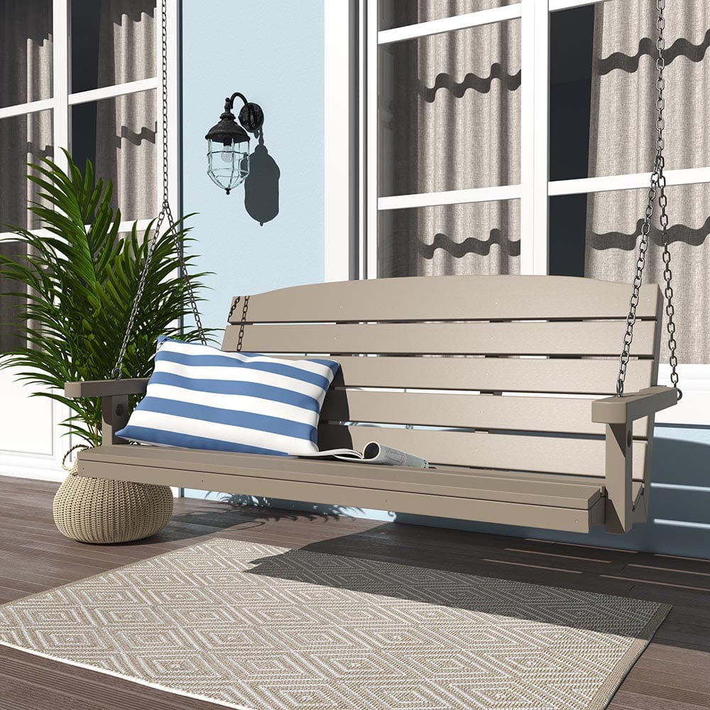 SimplyPoly 4 Foot Amish-Made Classic Recycled Plastic Porch Swing - Bright White - Outdoor Patio, Garden & Backyard Relaxation Furniture