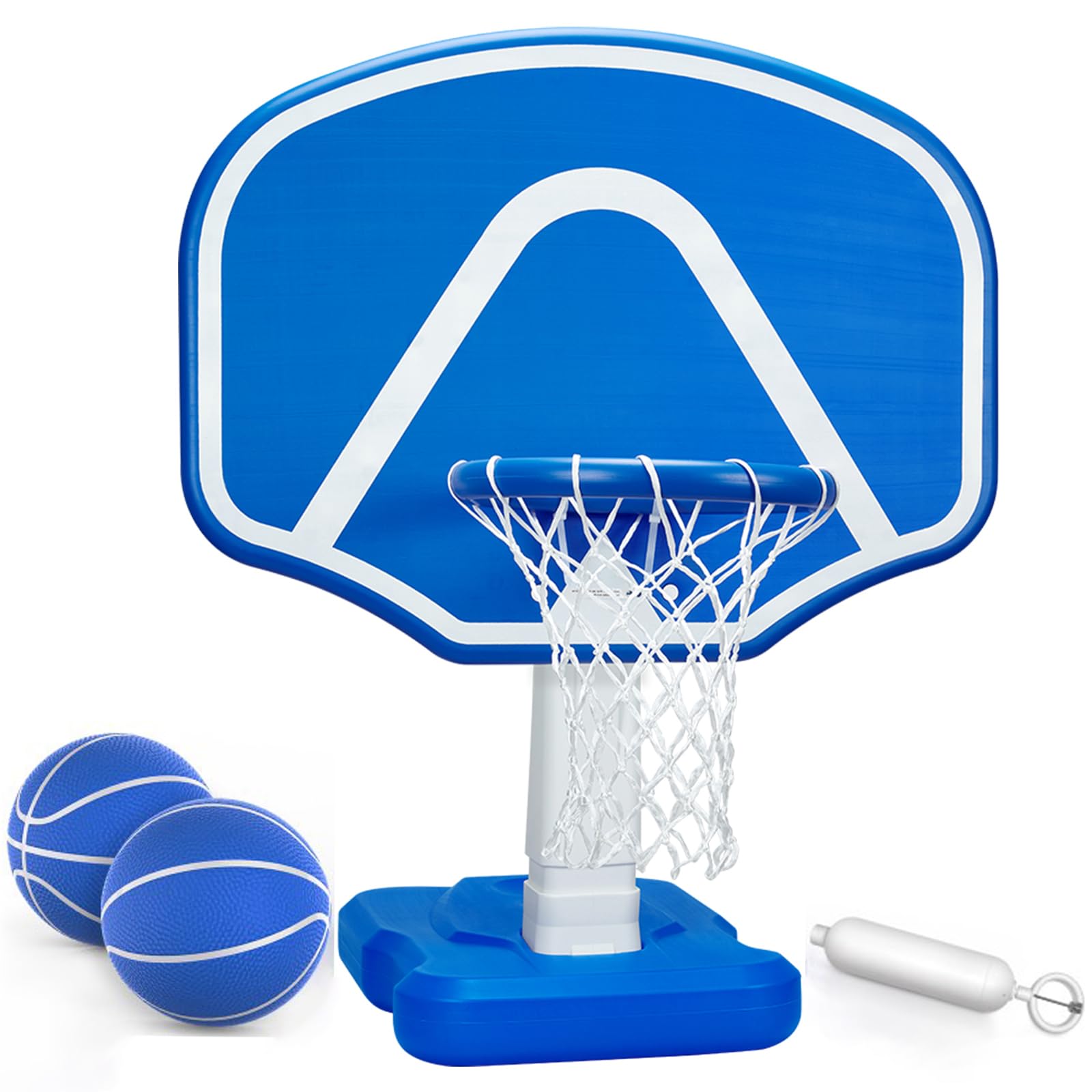 **Adjustable Height Pool Basketball Hoop Set with 2 Balls & Pump - Fun Poolside Games for Kids, Adults & Family - Perfect for Summer Backyard & Beach Parties**