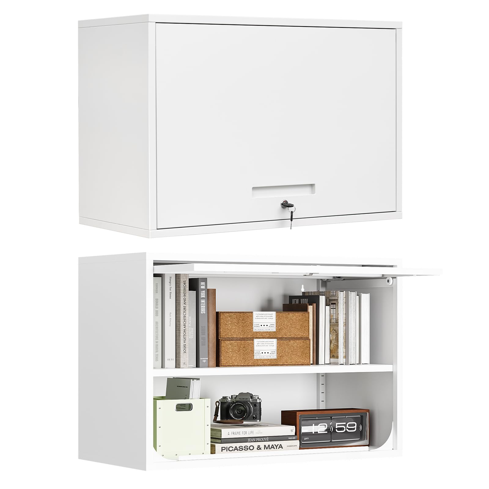 MIIIKO Wall Mounted Storage Cabinet with Door & Shelf - White Metal Locking Floating Cabinet for Garage, Home Office, Kitchen, Pantry & Bathroom Organization | Space-Saving Home & Office Storage Solution