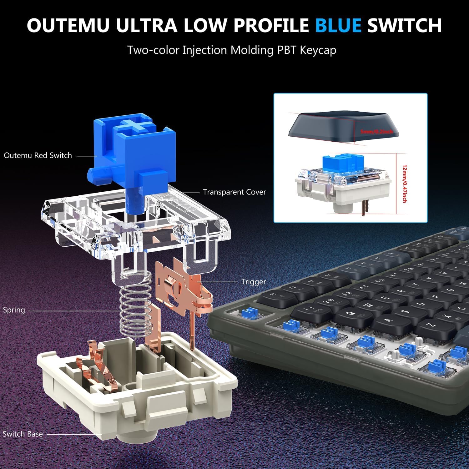 ATTACK SHARK 75% Low Profile Wireless Mechanical Keyboard - 83 PBT Keycaps, Tri-Mode Connectivity (BT5.0/2.4G/USB-C), White LED Backlit, Blue Switch - Compatible with PC, Mac, Phone & Tablet - Perfect for Gaming, Office Work & Typing