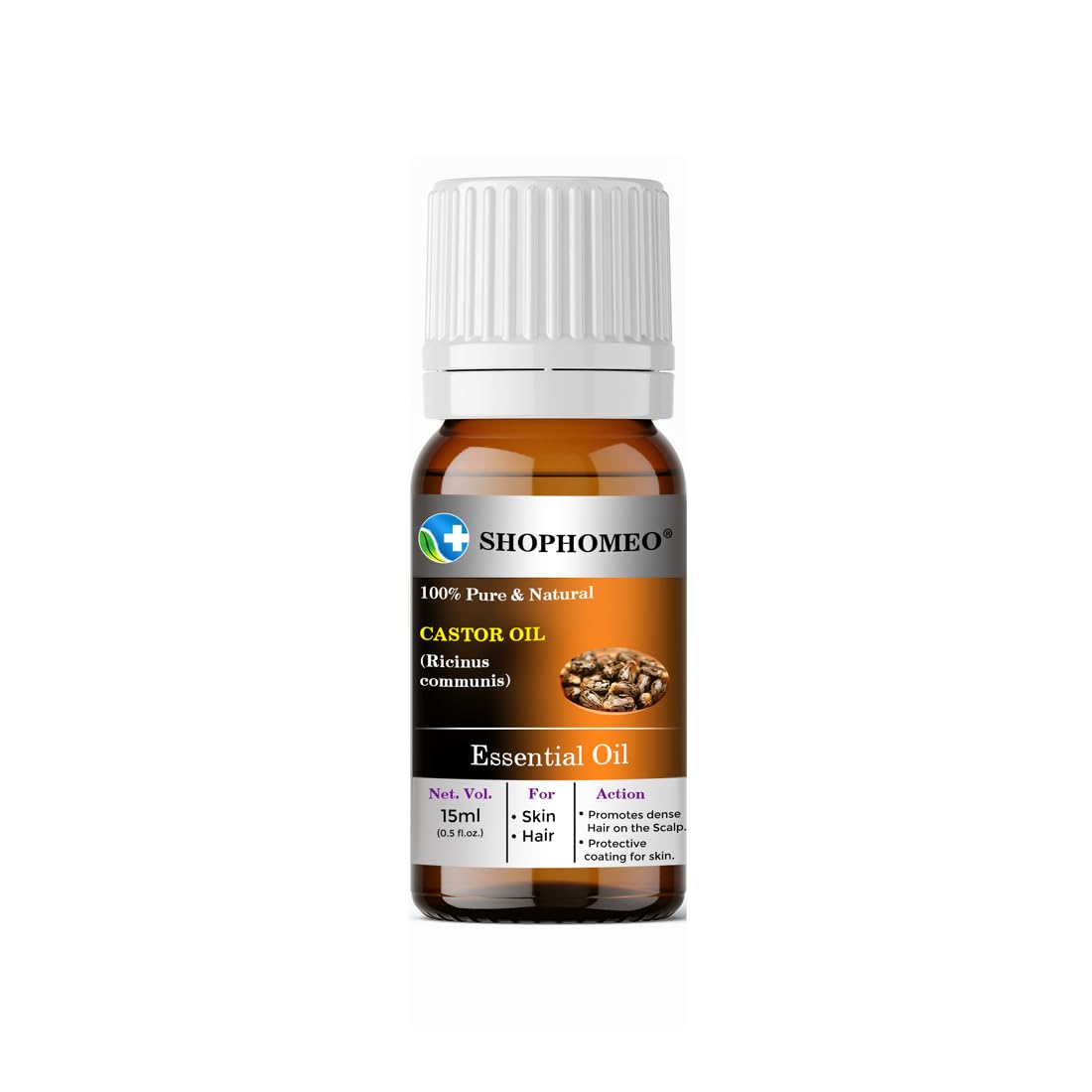 Shophomeo® 100% Pure & Natural Castor Oil 15ml - Cold Pressed, Hexane-Free for Hair Growth, Skin Care, Eyelashes, Eyebrows & Aromatherapy | Perfect for DIY Beauty, Massage & Home Remedies