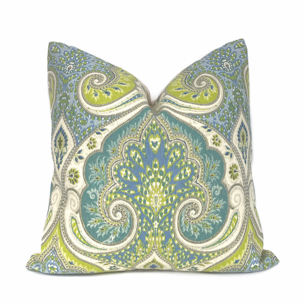 Kravet Latika Pool Paisley Medallion Pillow Cover - Luxury Bohemian Throw Pillow Case for Living Room, Bedroom & Outdoor Decor