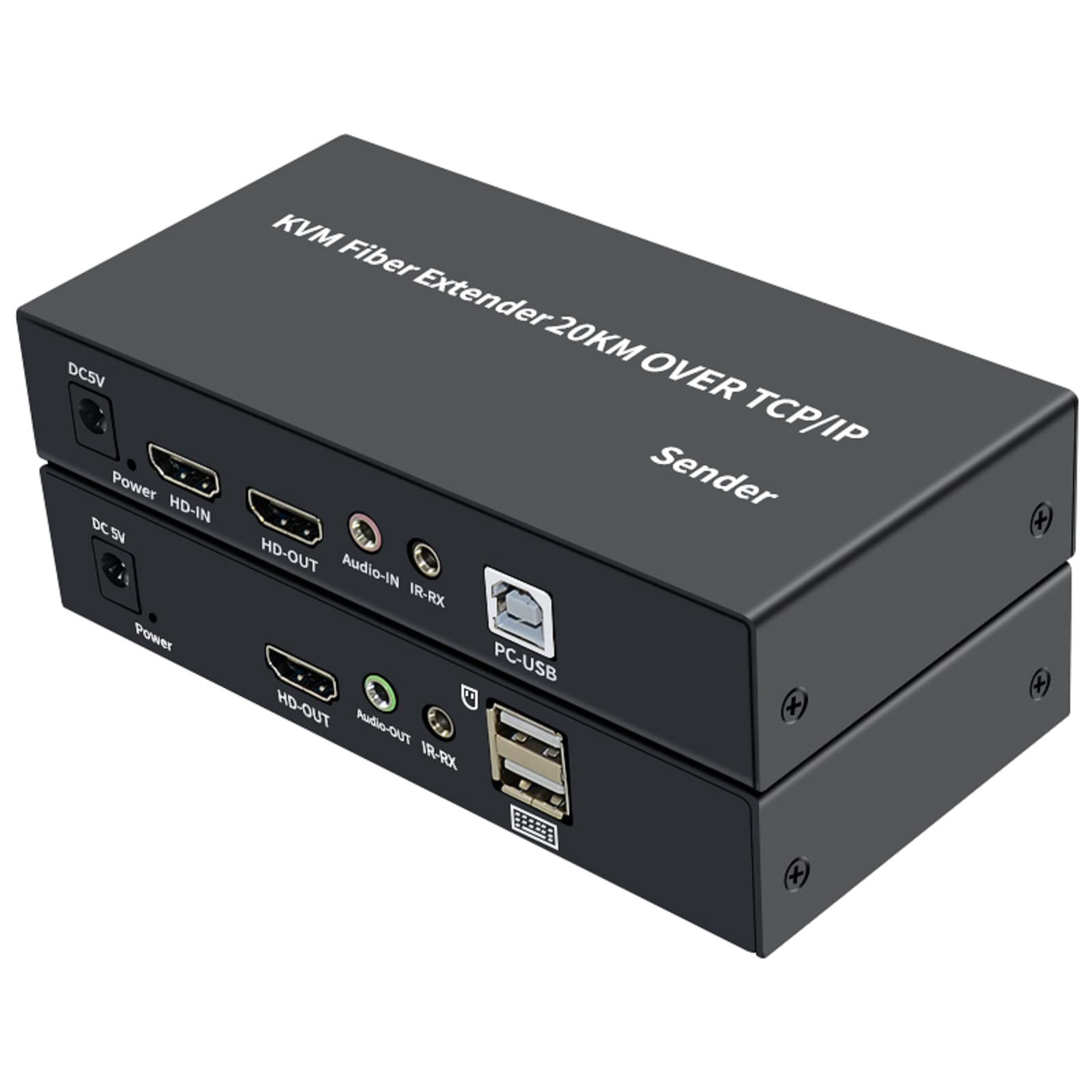 NATEFEMIN 20Km HDMI KVM Fiber Extender Splitter - 1080P@60Hz 4K Ready, USB Keyboard Mouse Extender with Audio Video Sync for Long Distance PC Control - Ideal for Data Centers, Server Rooms & Remote Workstations