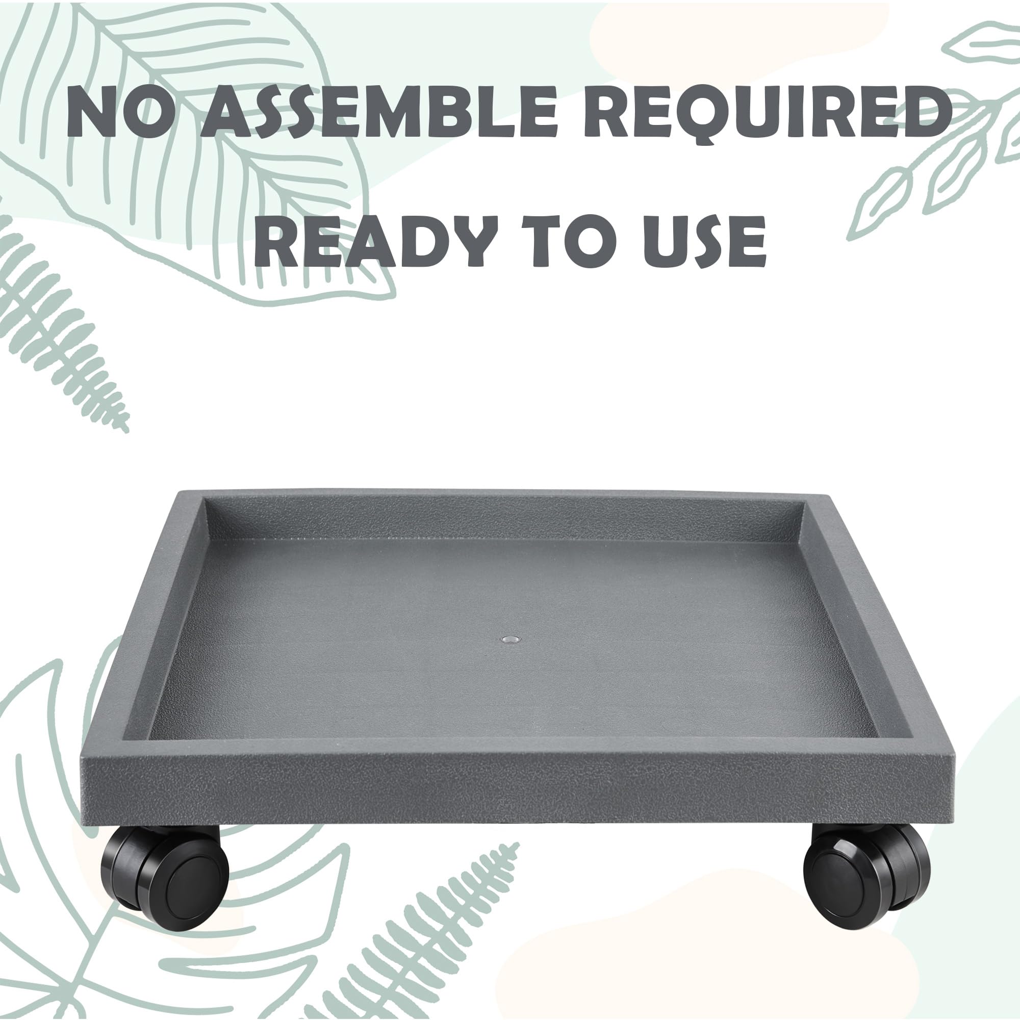 13 Inch Square Rolling Plant Caddy with Wheels - Heavy Duty Wheeled Planter Stand for Potted Plants - Coaster Roller Base Tray with Casters - Indoor Outdoor Flower Pot Dolly Holder - Perfect for Moving Plants on Patios, Decks & Gardens