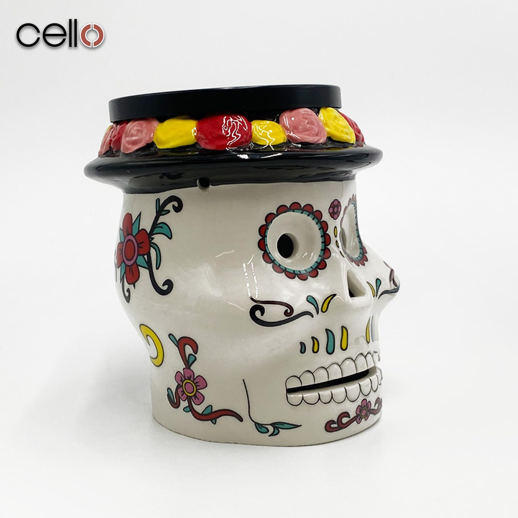Premium Cello Sugar Skull Electric Wax Melt Burner - Perfect for Home, Office & Halloween Decor