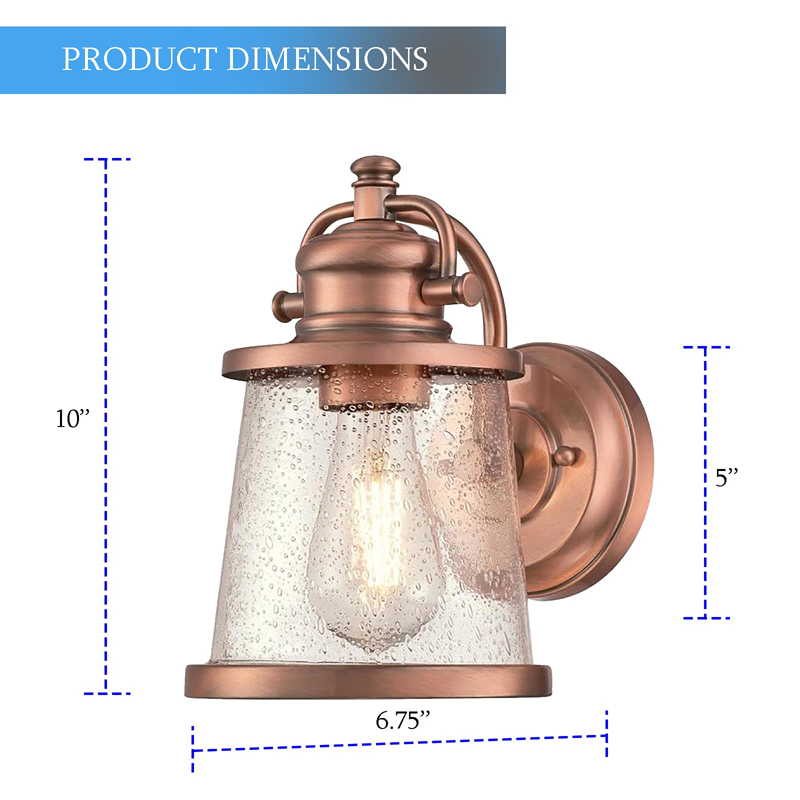 Ciata Lighting Outdoor Wall Mount Lantern Sconce - 2 Pack Weather Resistant Copper Light Fixtures with Clear Seeded Glass, 60W - Perfect for Porch, Patio, Garden & Entryway Lighting