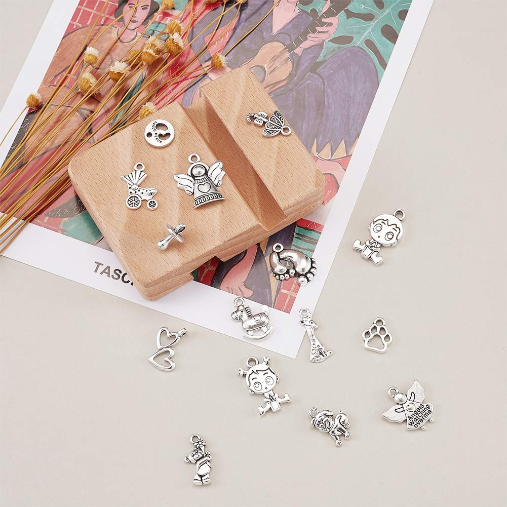 KISSITTY 150pcs Tibetan Antique Silver Baby Theme Charm Pendants - 15 Style Dangle Beads for DIY Jewelry Making & Crafting - Perfect for Bracelets, Necklaces, Earrings & Scrapbooking Projects