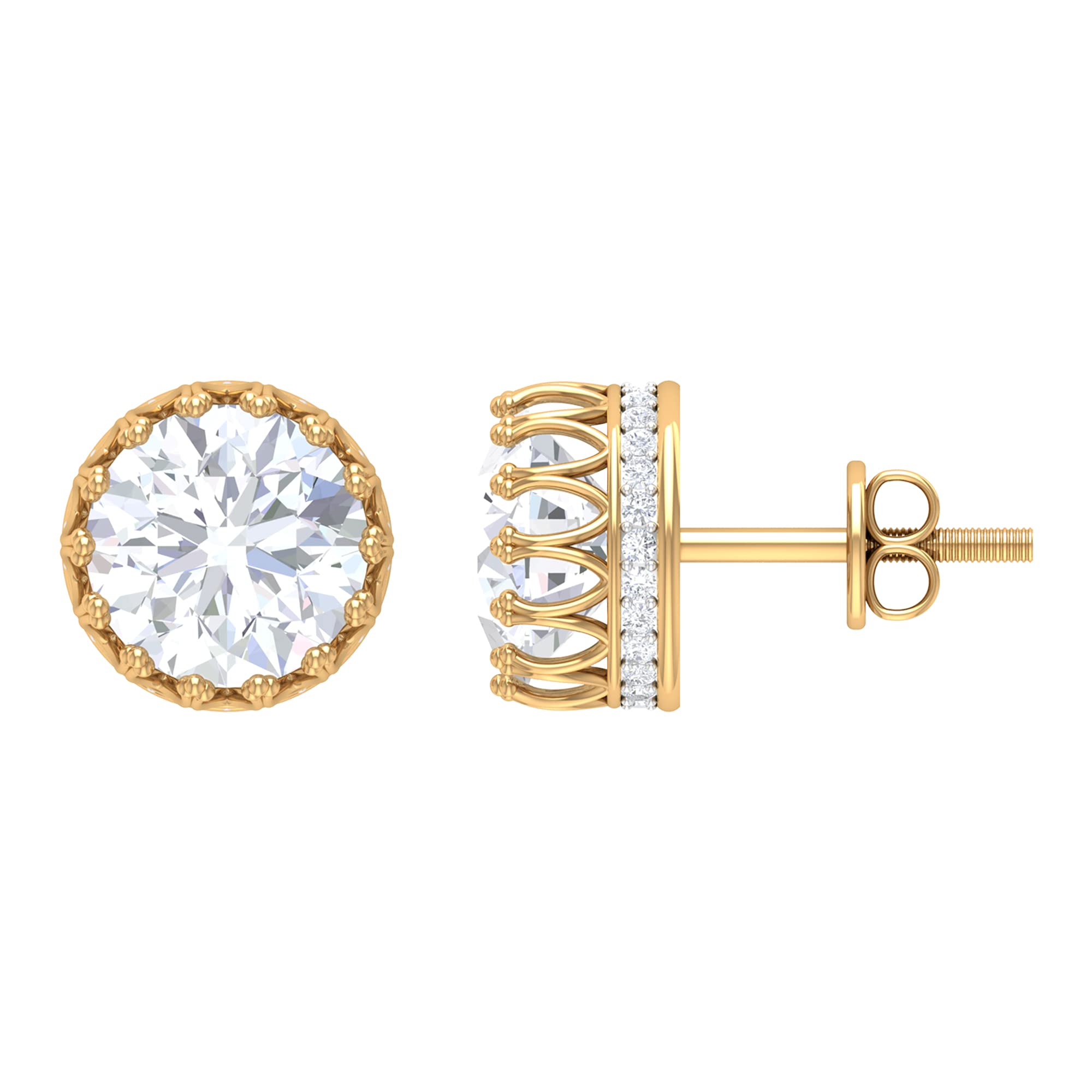 3 CT Moissanite Stud Earrings for Women - 14K Solid Gold Solitaire White Moissanite Earrings | Perfect for Weddings, Anniversaries & Everyday Elegance