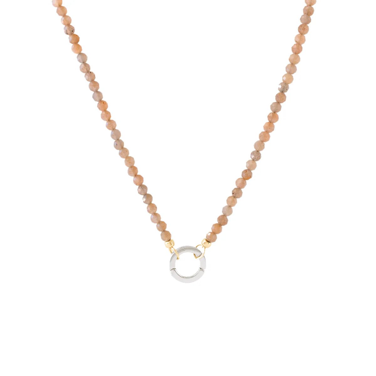 ICONIC BEADED OPEN-ENDED NECKLACE - BROWN CHAI MOONSTONE & GOLD - ADJUSTABLE LAYERING PIECE - Perfect for Boho Style, Layered Jewelry Looks & Everyday Wear