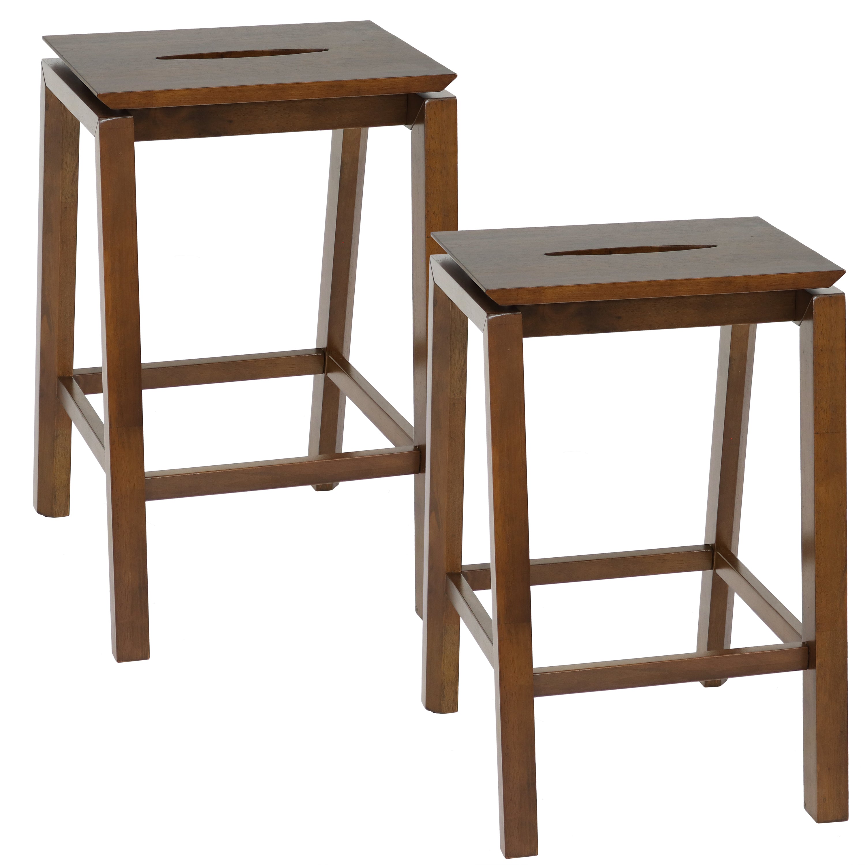 Sunnydaze Set of 2 Modern Counter Height Bar Stools - Dark Walnut Finish - Perfect for Kitchen Islands, Breakfast Bars & Home Decor