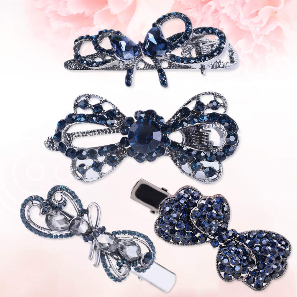 Beaupretty 4-Pack Rhinestone Bow Hair Clips for Girls - Party & Wedding Accessories