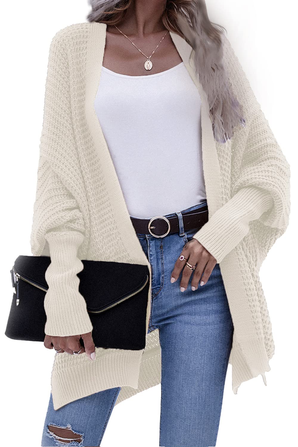 Bsicspace Women's Open Front Cardigan Sweater - Waffle Knit Lightweight Oversized Soft Outerwear for Casual & Dressy Wear | Perfect for Office, Date Night & Fall Layering