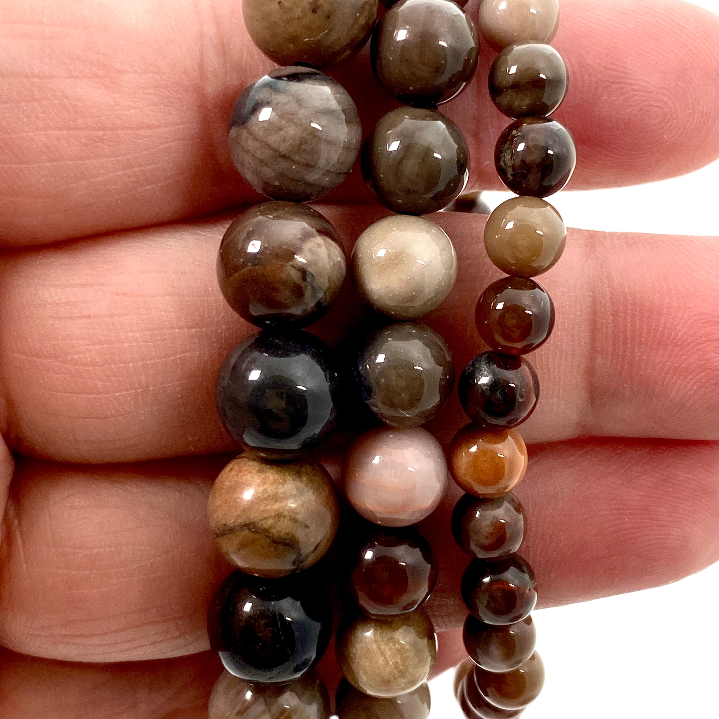 Natural Petrified Wood Beaded Bracelet for Women & Men - Unique Fossilized Stone Jewelry for Healing, Meditation & Spiritual Energy - Perfect for Gifts, Yoga & Boho Fashion