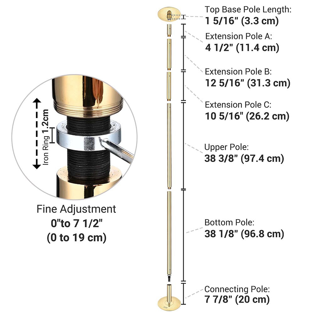 10ft Brass Pole for Spinning & Static Dancing - Golden Finish | Professional Dance Pole for Home & Studio Fitness | Perfect for Pole Dancing, Workouts & Performances