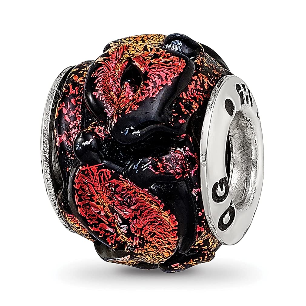 925 Silver Orange Dichroic Glass Charm Bead for Bracelet - Women's Fine Jewelry Gift for Her - Perfect for Birthdays & Anniversaries