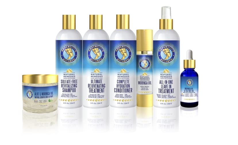 Nefertiti’s Secrets Natural Hair Care Set | 100% Pure Organic Oils Hydration Combo | Shampoo, Conditioner & Hair Treatment Kit | 7-Piece Gift Set for Dry, Damaged Hair | Perfect for Daily Hair Care & Gifting