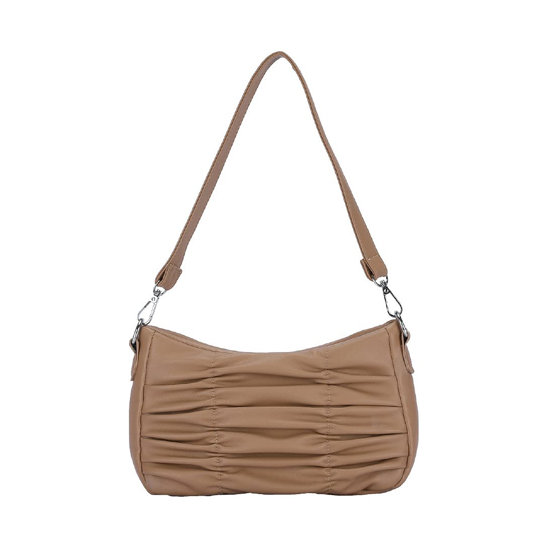 Women's Cloud Crossbody Bag - PU Leather Pleated Dumpling Shoulder Handbag with Ruched Design in White | Perfect for Evening Out, Shopping & Travel