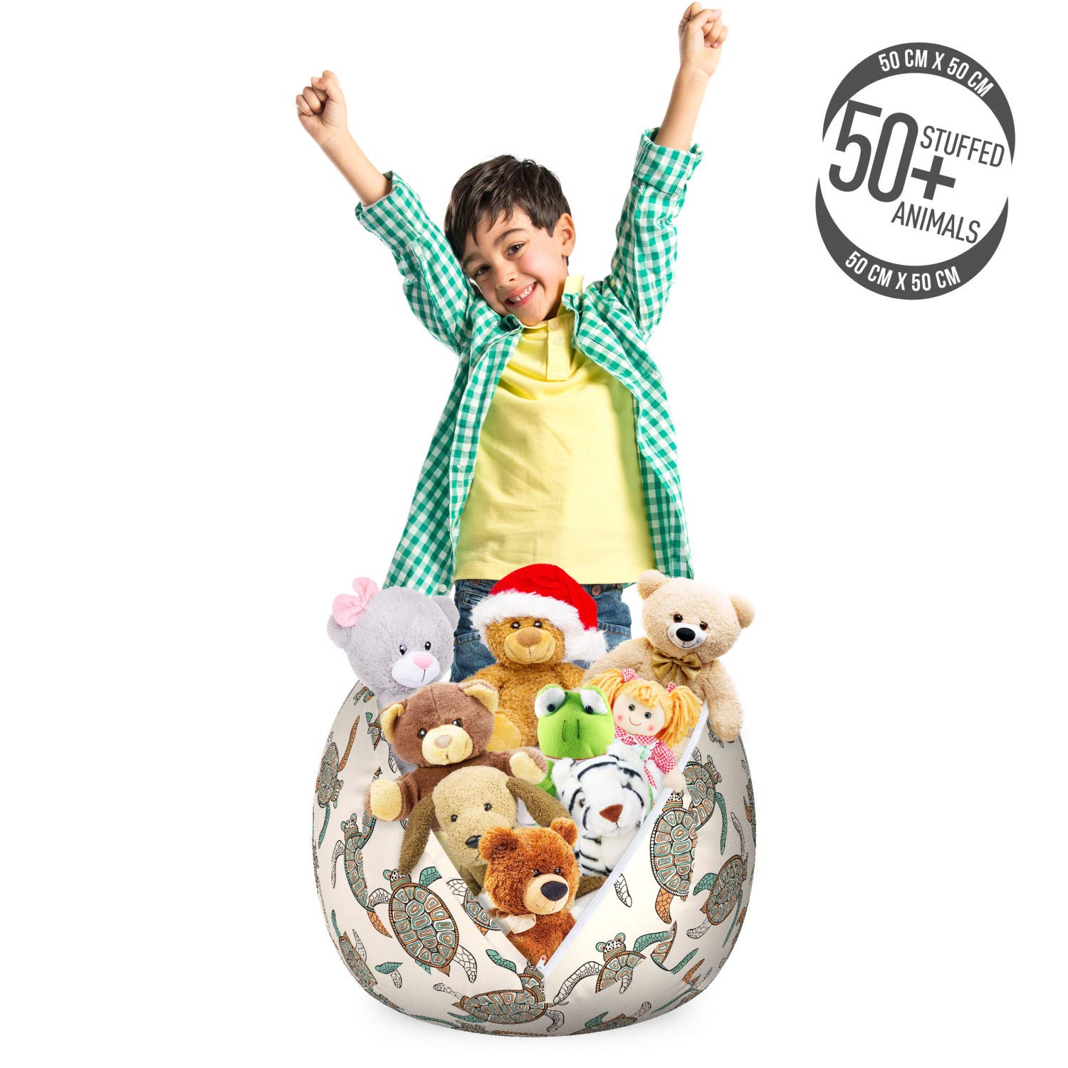 Ambesonne Ethnic Toy Storage Bag Chair - Traditional Turtle & Geometric Design Stuffed Animal Organizer - Washable Small Size Dark Peach Seafoam - Perfect for Kids' Room, Nursery, and Playroom Organization