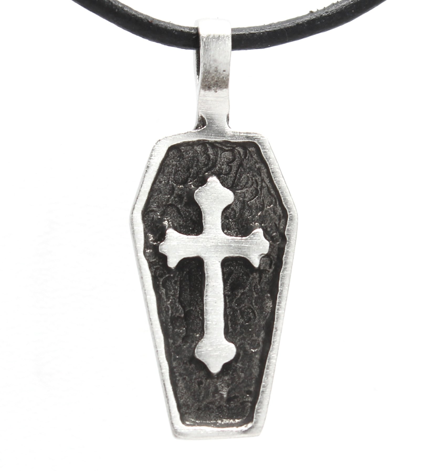 Gothic Cross Pendant Necklace - Leather Coffin Jewelry for Dark Fashion