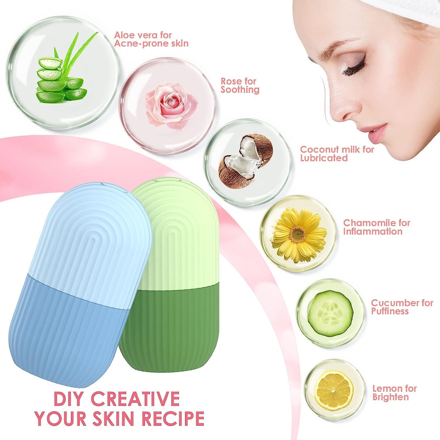 KBS Ice Roller for Face Massager - Pack of 2, Cooling Face & Eye Roller for Neck & Body, Reduces Puffiness, Dark Circles & Migraine Pain - Reusable Silicone Ice Massage Tool (Green) - Perfect for Skincare Routine & Post-Workout Recovery