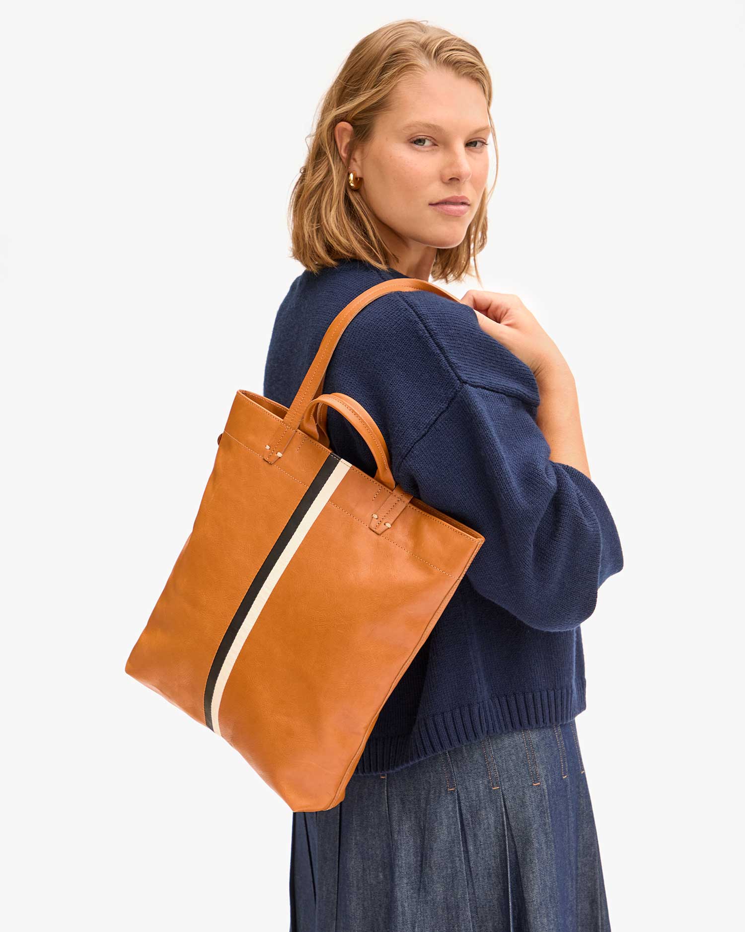 Micheline Tan Nappetto W Inlay Stripes Women's Fashion Handbag - Stylish Crossbody Purse for Work, Travel & Everyday Use
