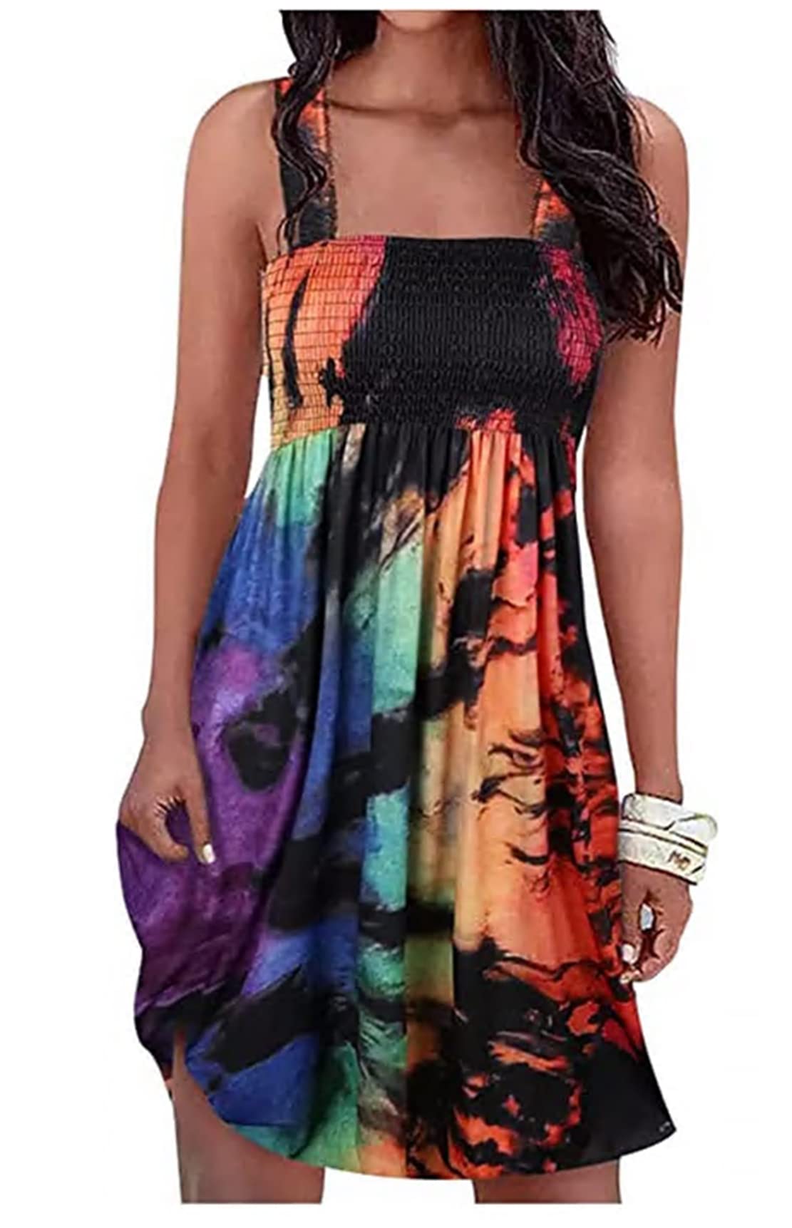 Women's Summer Floral Beach Dress - Casual Spaghetti Strap Sundress with Smocked Waist | Perfect for Vacations, Pool Parties & Tropical Getaways