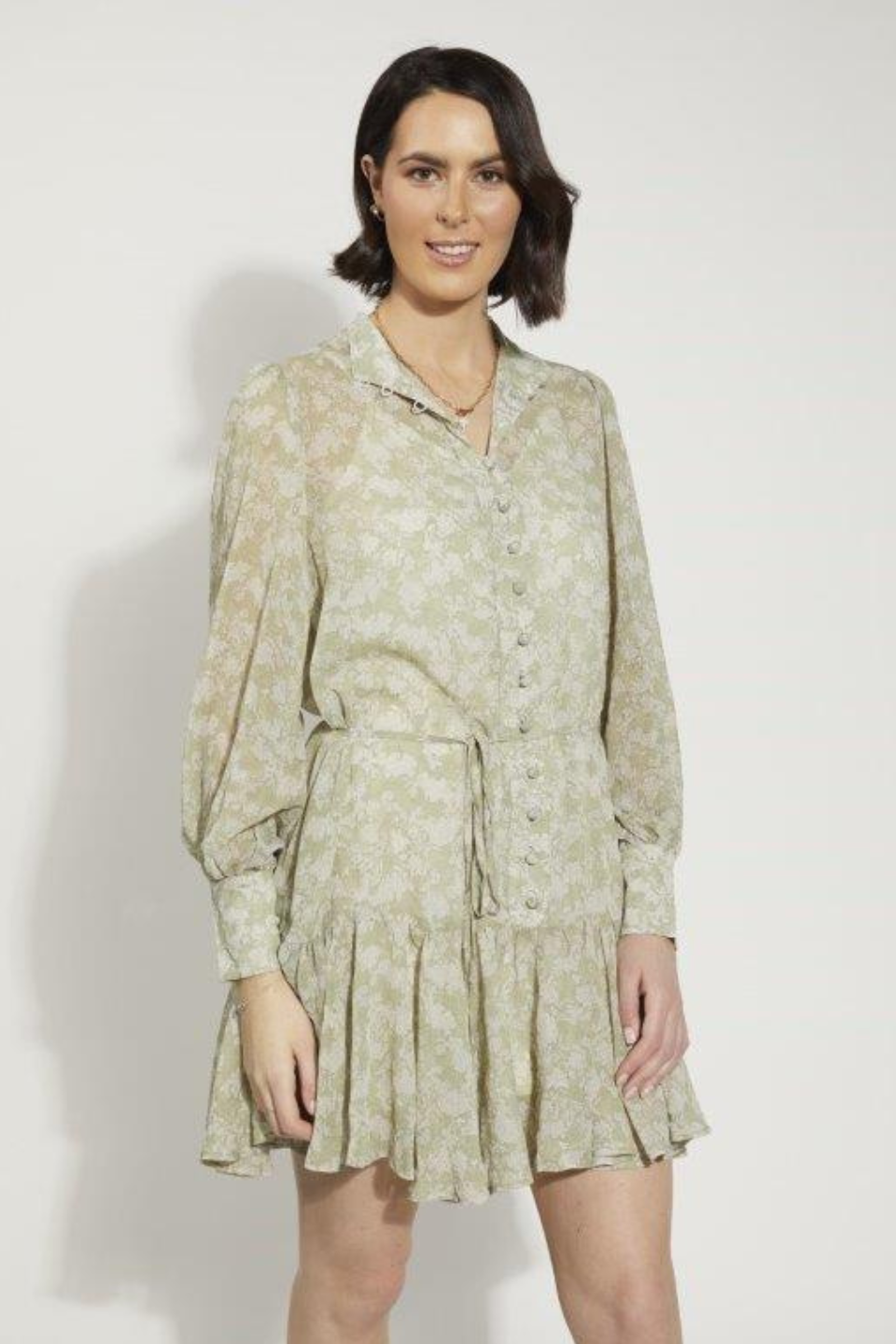 Guildford Thyme LS Roulett Mini Dress - Women's Long Sleeve Floral Print Party Dress for Night Out, Date Night, and Special Occasions