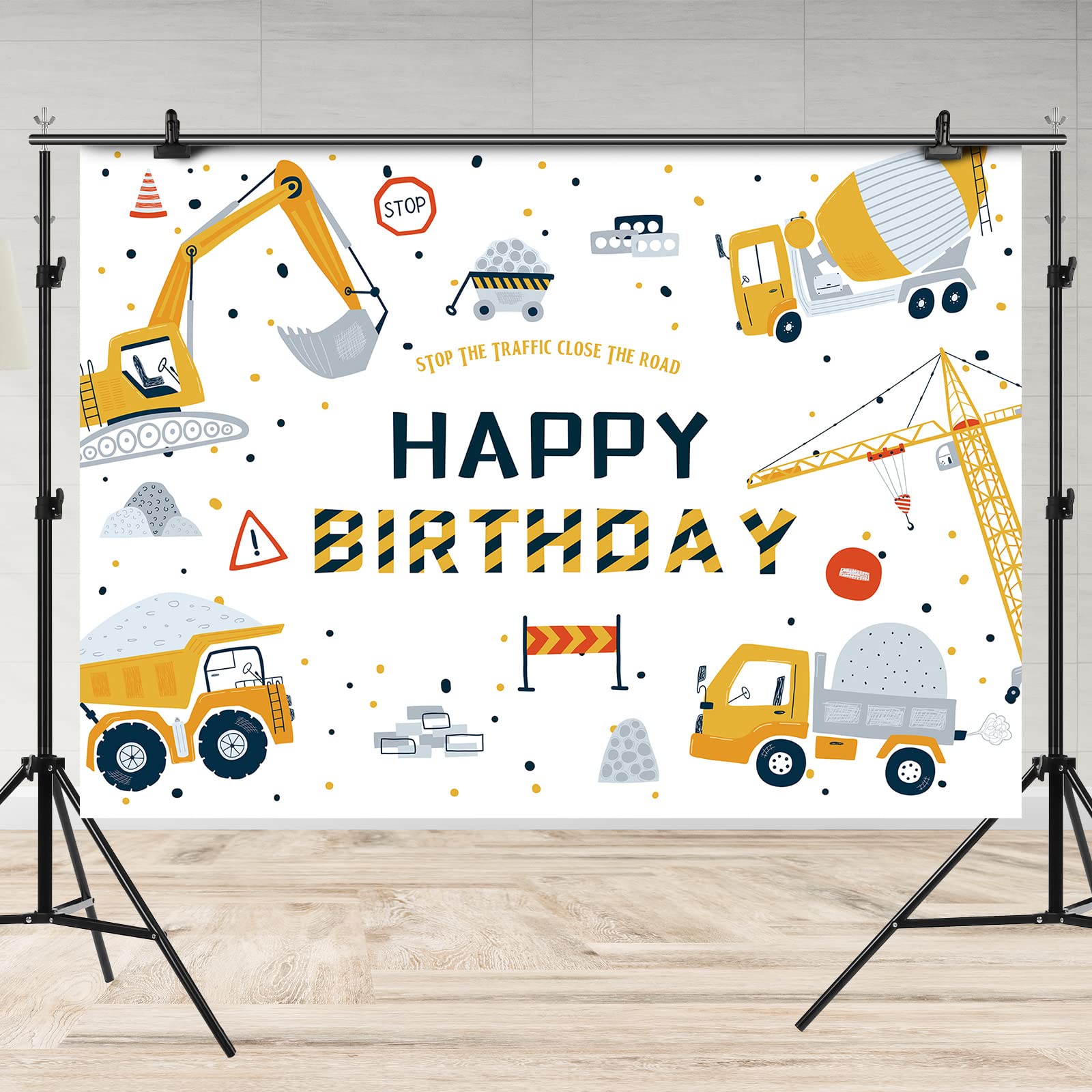 7x5ft Construction Birthday Backdrop - Digger, Excavator & Dump Trucks Theme for Boys | Happy Birthday Party Decor, Photography Background, Kids Photo Booth Props | Perfect for Construction-Themed Parties, 1st Birthday Celebrations & Toddler Photo Shoots