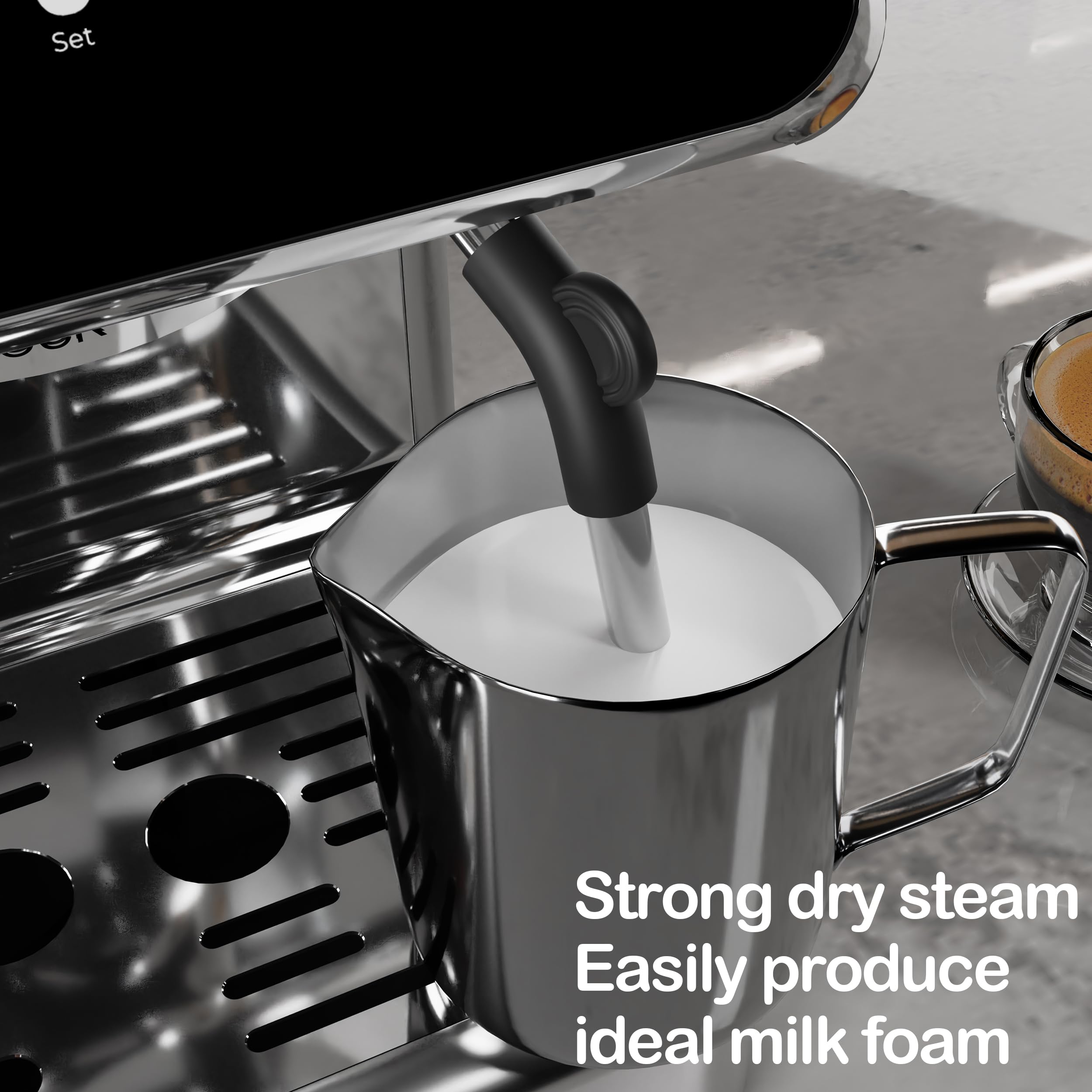 YAAKOV Semi-Automatic Espresso Machine with Built-in Coffee Grinder & Milk Frother - Commercial Steam Wand for Perfect Lattes & Cappuccinos - Ideal for Home Baristas & Coffee Shops
