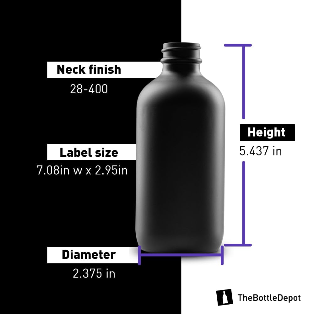 96 Pack 8 oz Black Frosted Glass Boston Round Bottles - 28-400 Neck Finish - Wholesale Bulk (Closures Not Included) - Ideal for Essential Oils, DIY Skincare, Spice Storage & Home Brewing