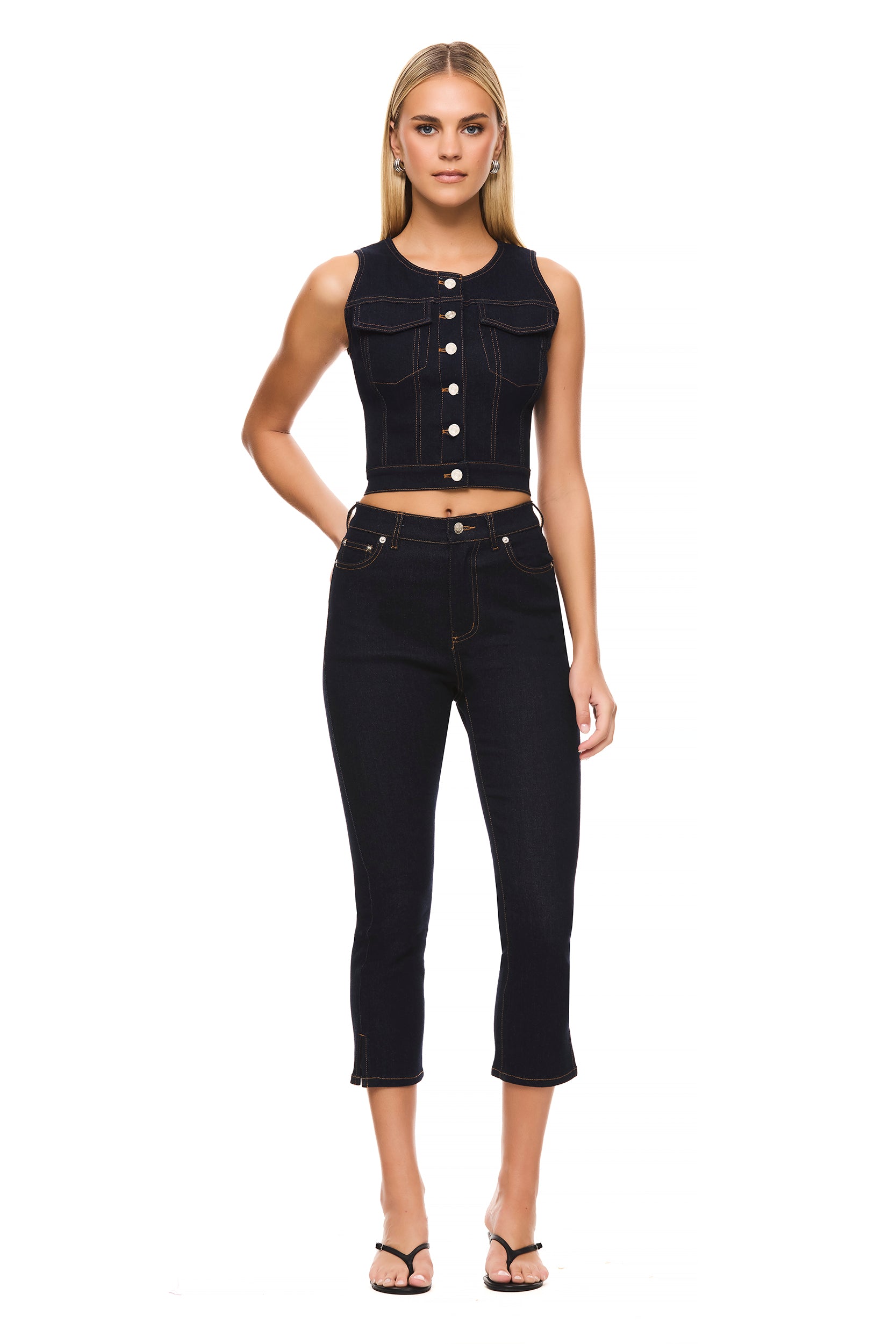 THE RINA Dark Blue Capri Pants - Stylish & Comfortable Women's High-Waisted Trousers for Casual Wear, Office, and Summer Outfits