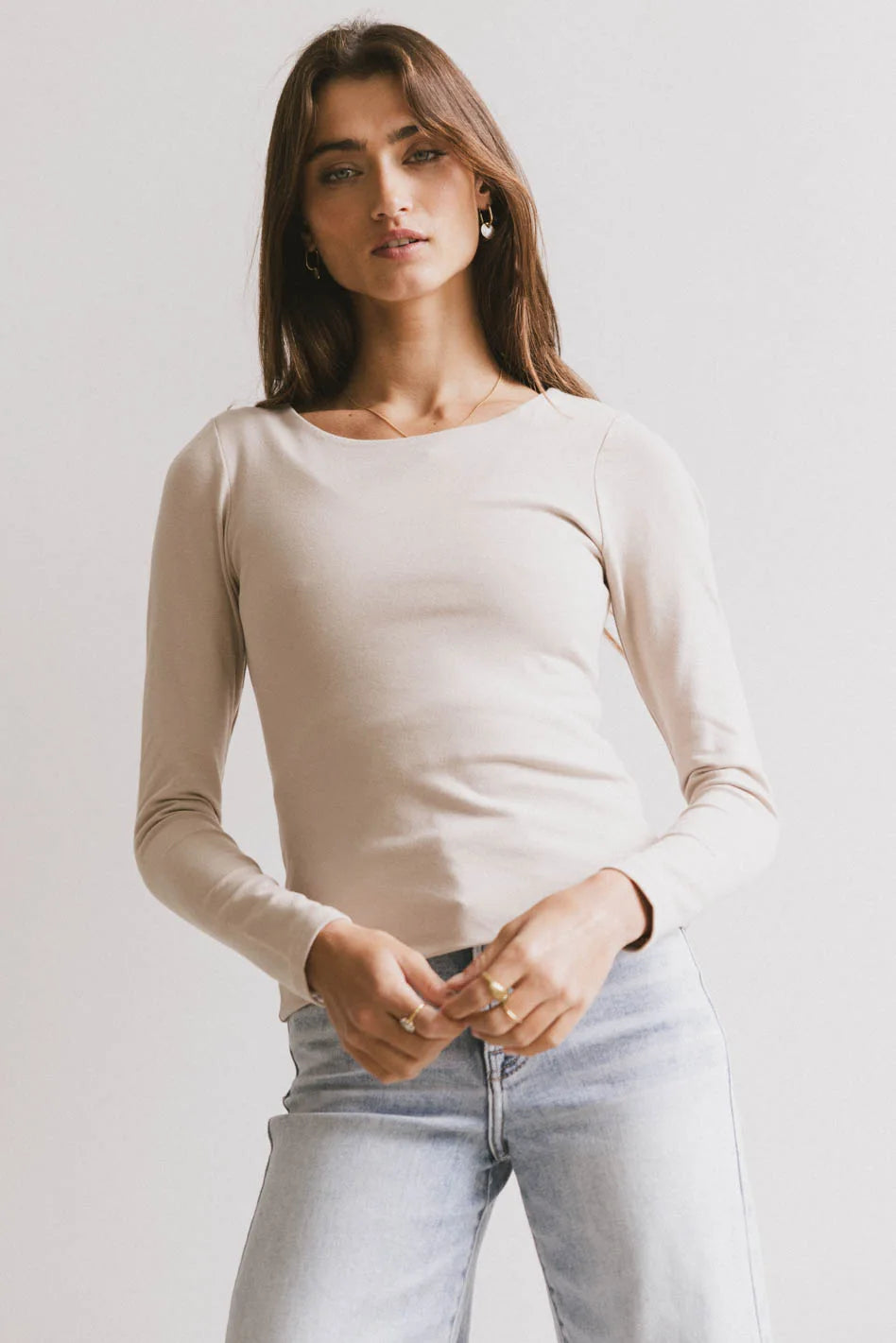 Kendra Basic Top in Fog - Women's Casual T-Shirt for Everyday Wear | Final Sale