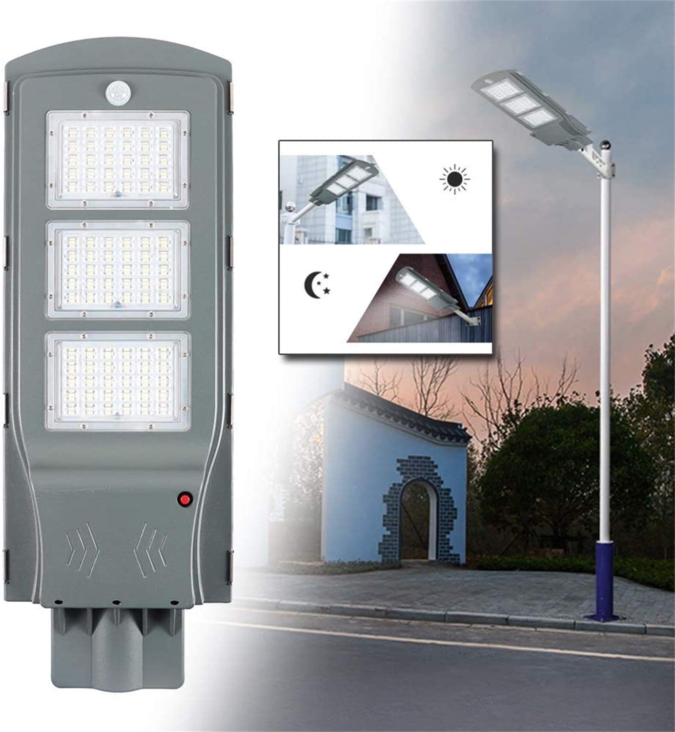 4000LM 60W Solar LED Street Light - IP65 Waterproof Outdoor Security Lighting with Motion Sensor & Dusk to Dawn Auto On/Off - Perfect for Driveways, Pathways, Parking Lots and Backyard Illumination
