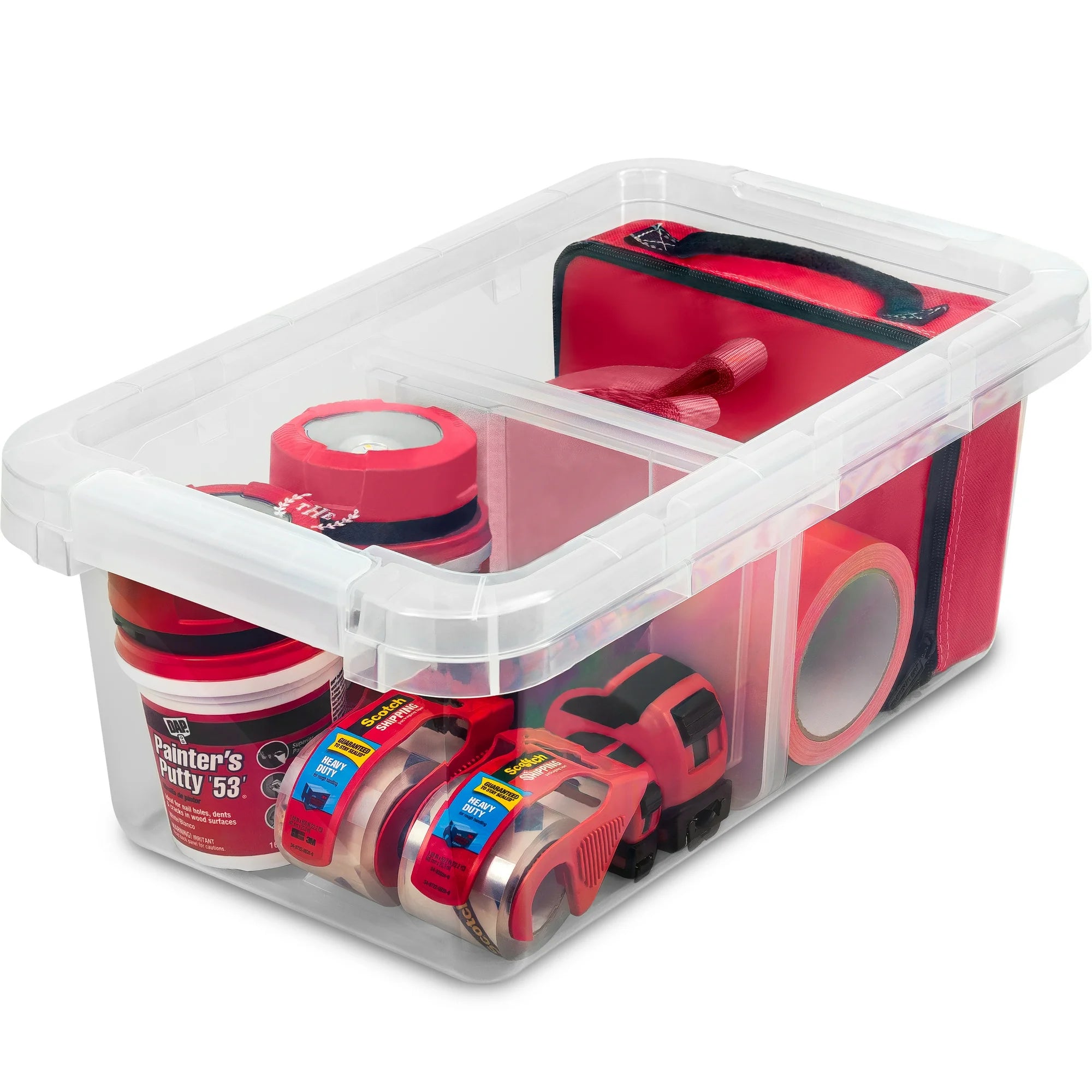 The Home Edit 17 Quart Clear Plastic Storage Bin with Dividers - Organize Pantry, Closet, Garage & Kids Toys - Stackable Home Organization Bins for Shelves
