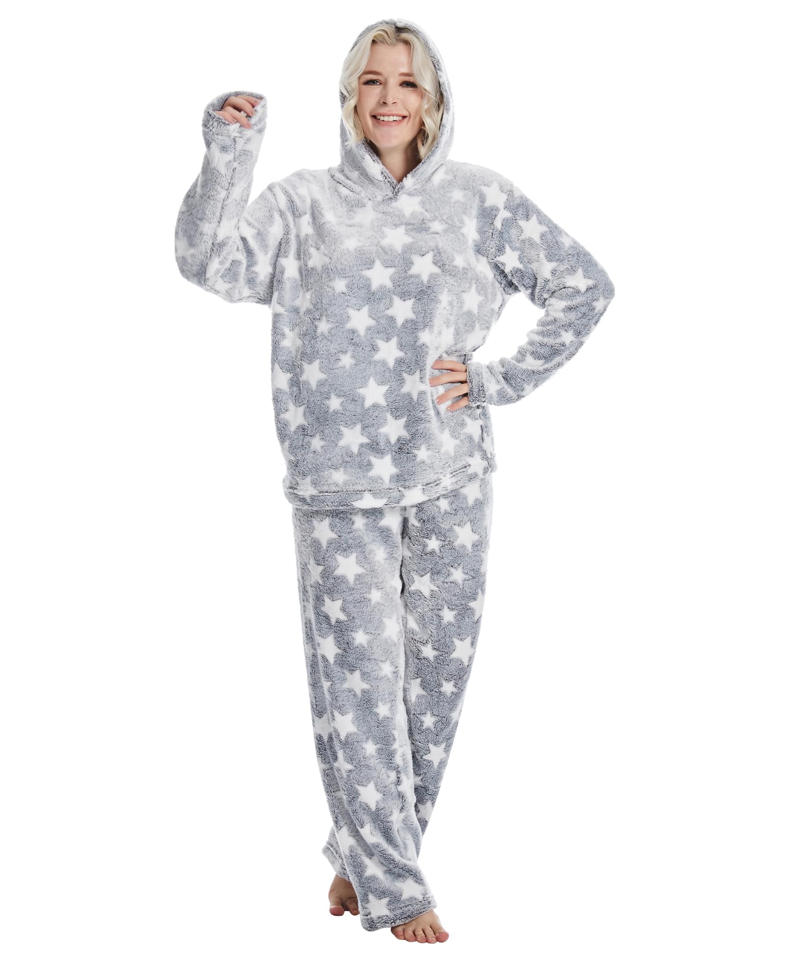 **DiaryLook Women's Fleece Pajama Set - Soft & Cozy Hoodie Pajamas for Women, Winter Sleepwear & Lounge Wear - Perfect for Relaxing at Home, Sleepovers & Cold Weather**