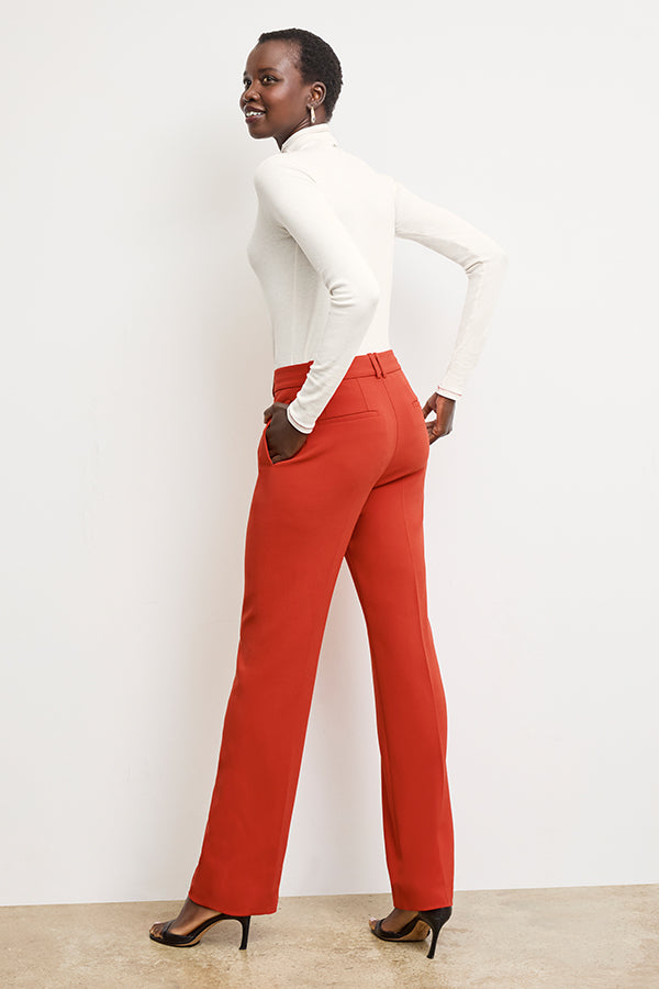 Lowen Jetset Pant - Everyday Crepe Pants with Topstitch Detail in Ginger | Comfortable Women's Trousers for Work, Travel & Casual Wear