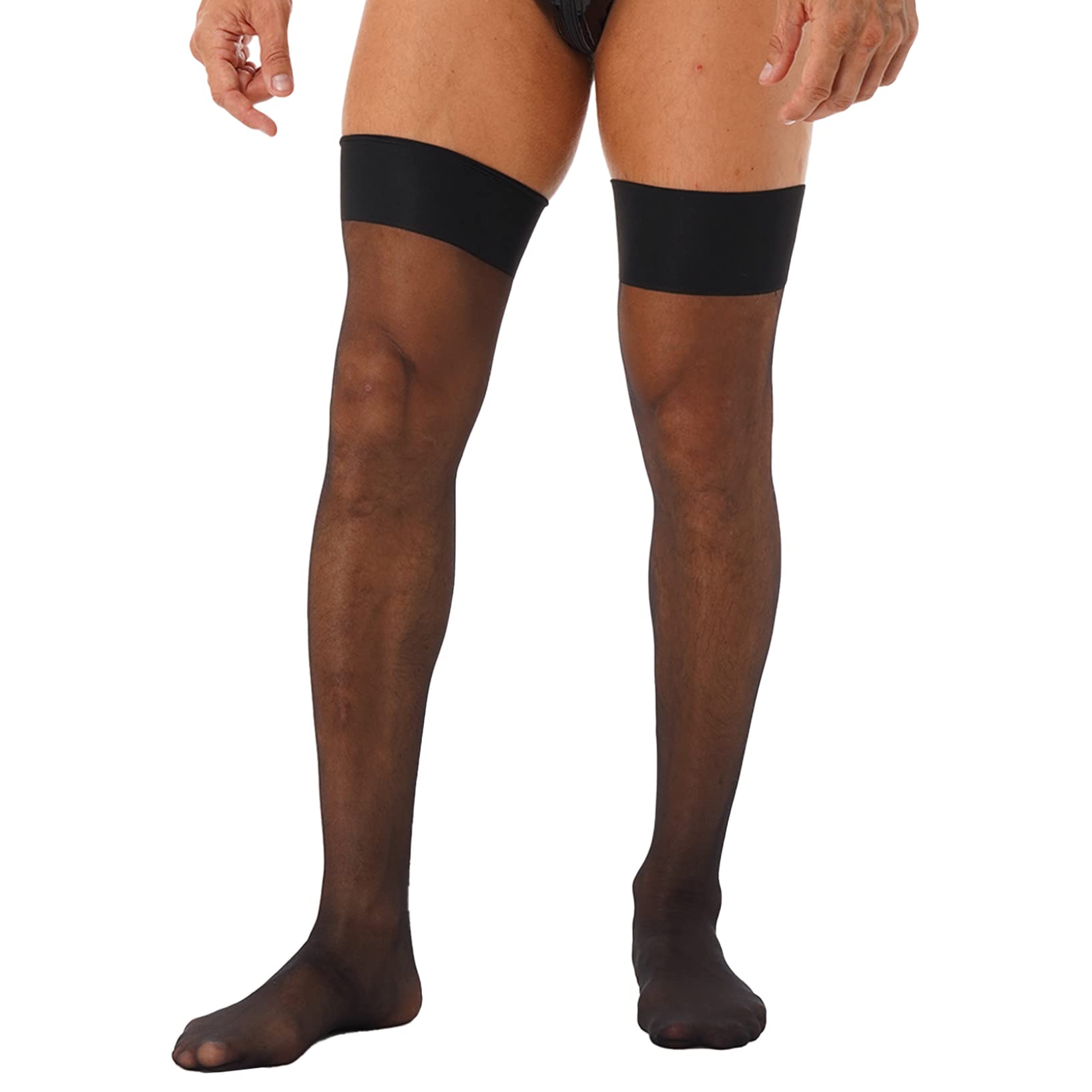 Men's Sissy Thigh High Sheer Stockings - Opaque Nylon Hosiery with Stay-Up Mesh Design & Closed Toe - Perfect for Cosplay, Crossdressing, and Nightwear