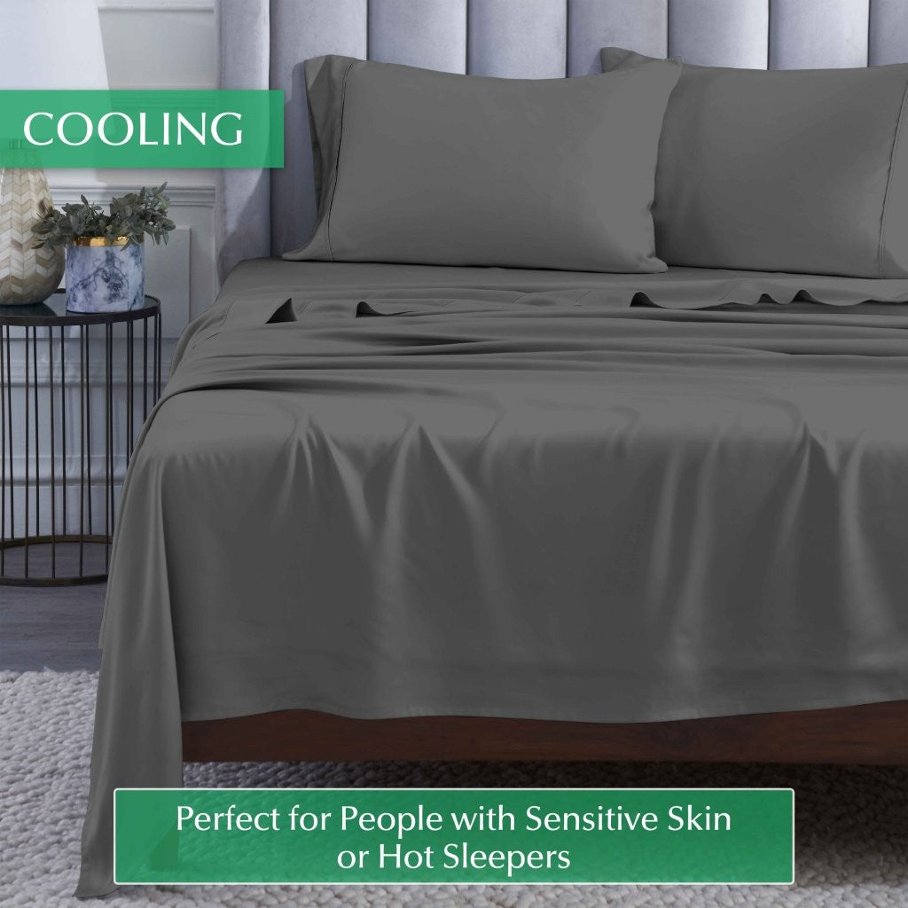 300 Thread Count Rayon Bamboo Deep Pocket Sheet Set - Ultra Soft & Breathable Bed Sheets for Queen Size Mattress - Perfect for Hot Sleepers & All-Season Comfort