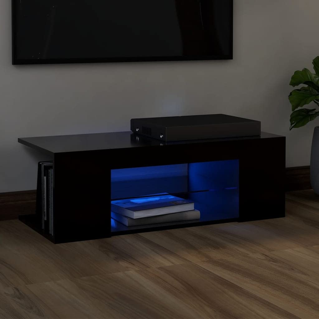 Modern RGB LED TV Stand with Storage - Chipboard Entertainment Center for Living Room & Bedroom - TV Cabinet with Side Shelves for Gaming Setup & Home Theater