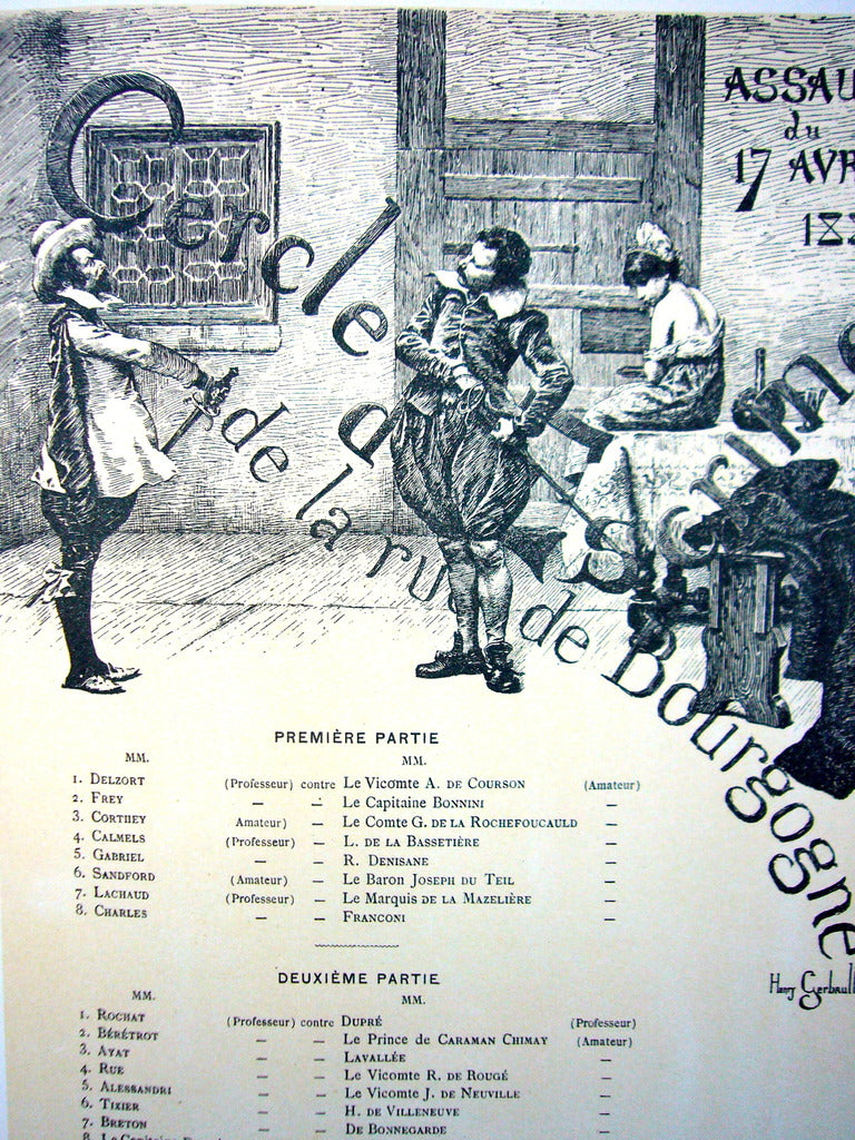 Original 1890s French Art Nouveau Poster - Les Programmes Illustres, Cercle D'Escrime Gerbault | Vintage Wall Decor for Home & Office | Perfect for Art Collectors & Antique Lovers
