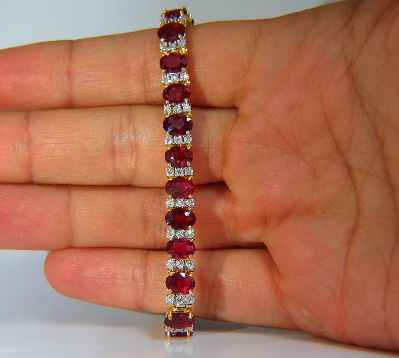 21.86ct Natural Fine Vivid Red Ruby and Diamond Tennis Bracelet - Classic Elegant Jewelry for Women, Perfect for Weddings, Anniversaries & Special Occasions