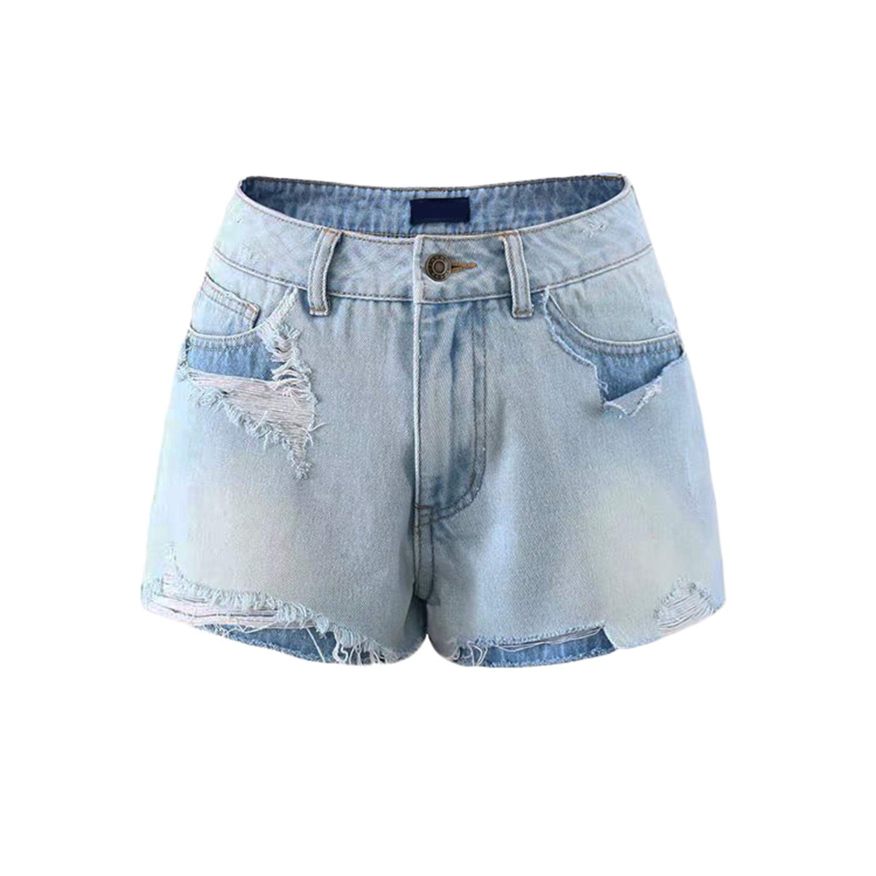 Andongnywell Women's Distressed Denim Shorts - High Waisted Ripped Raw Hem Jean Shorts with Pockets | Summer Casual Short Jeans for Beach, Streetwear & Outfits